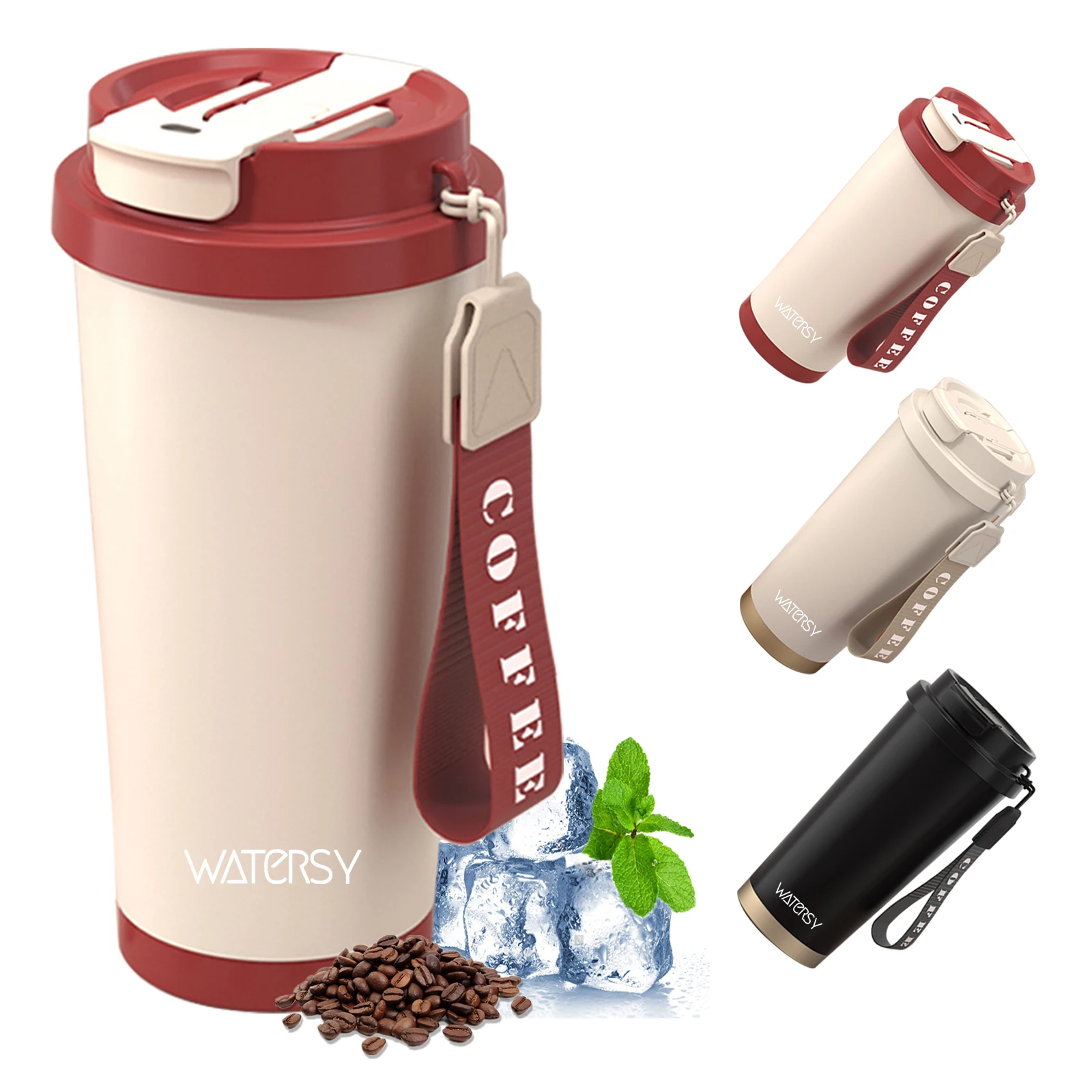 WATERSY 530 ml Kaffeetasse, Thermobecher aus Edelstahl 316, mit Strohhalm und Deckel, Isolierflasche, tragbar, isoliert, Geschenktasse