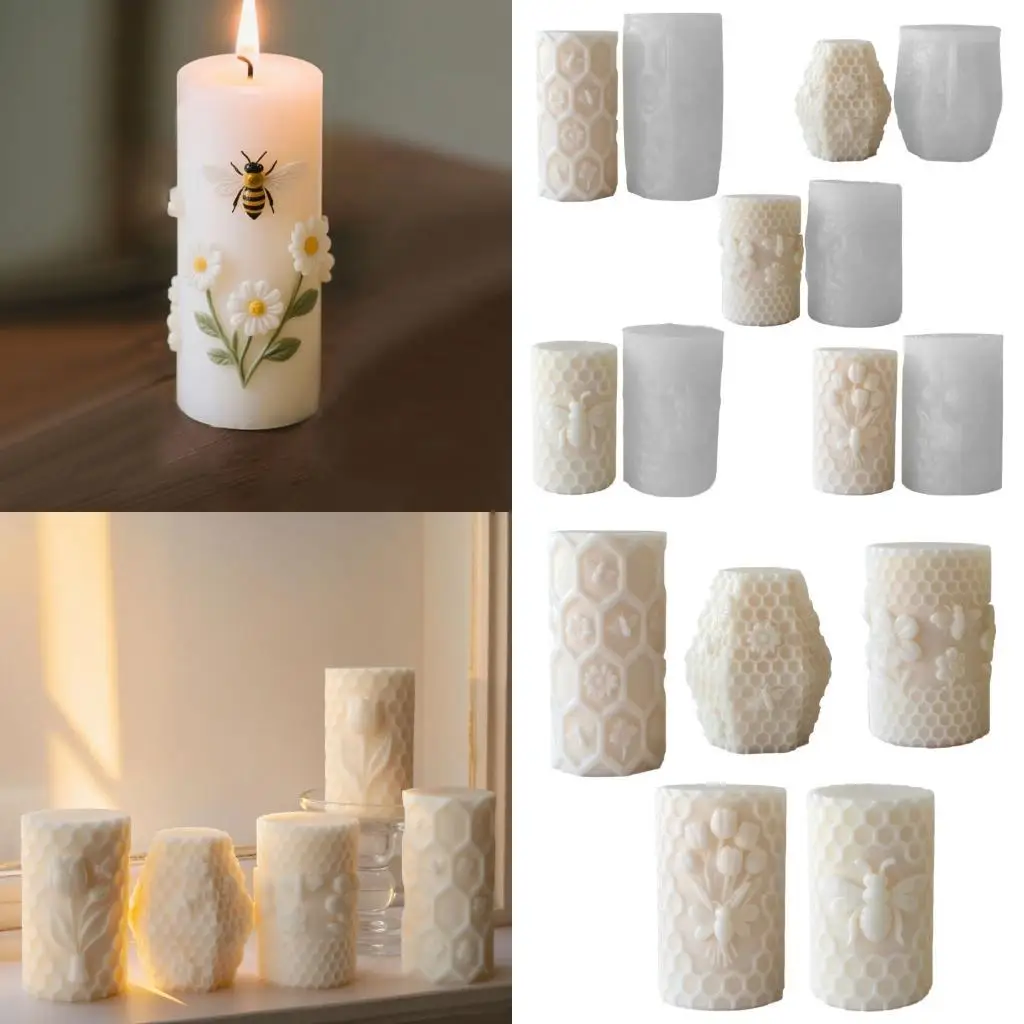 

E8BD Embossed Honeycomb Cylinder Silicone Molds for Home Decoration Epoxy Resin Craft