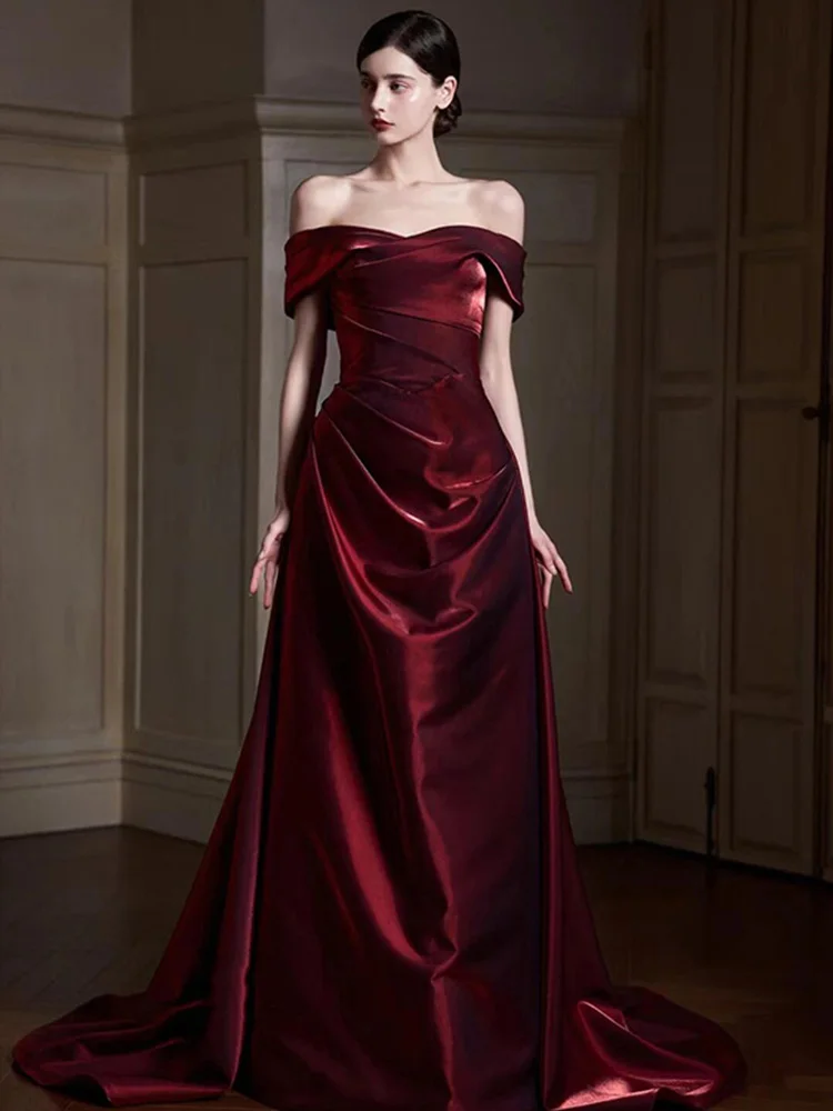 

Ele One-oulder Long Evening Gown Wedding Dr for Women Luxury Celebration Ball Host Ceremony Floral Mid-Waist