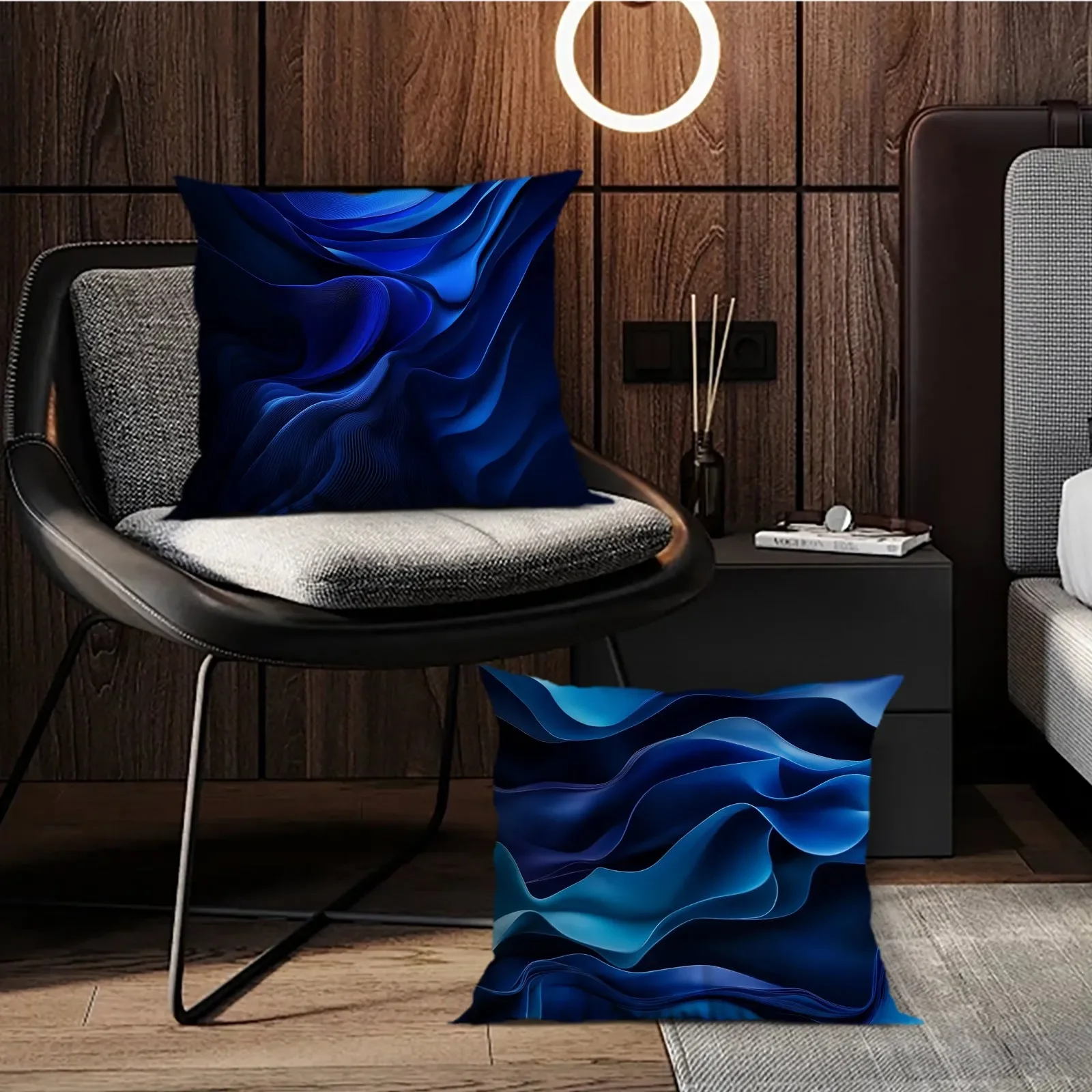 

Blue satin geometric pillowcase, pillowcase ultra-soft polyester material living room sofa back car pillowcase decoration