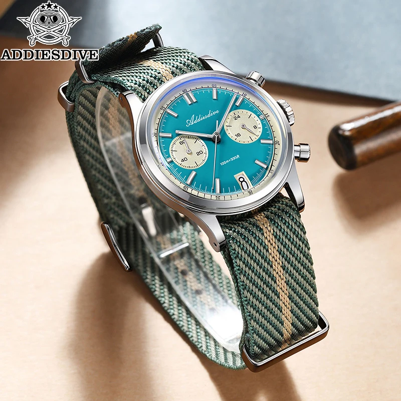 Addiesdive جديد AD2095 ساعات رجالية VK64 حركة كوارتز ساعة اليد مقاوم للماء 100 متر كرونوغراف AR طلاء 38 مللي متر ساعة فاخرة رجل