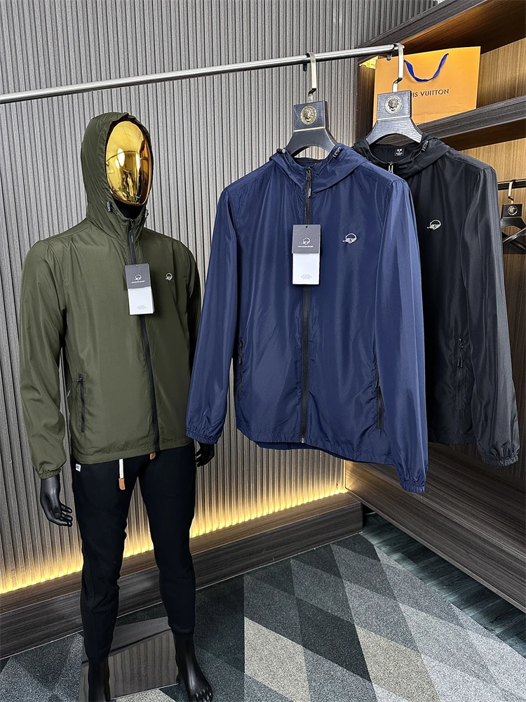 

Men's Casual Hooded Softell Jaet Windproof Waterproof Pure Color Functional Autumn Leisure Coat Trendy Zipper Sve Long