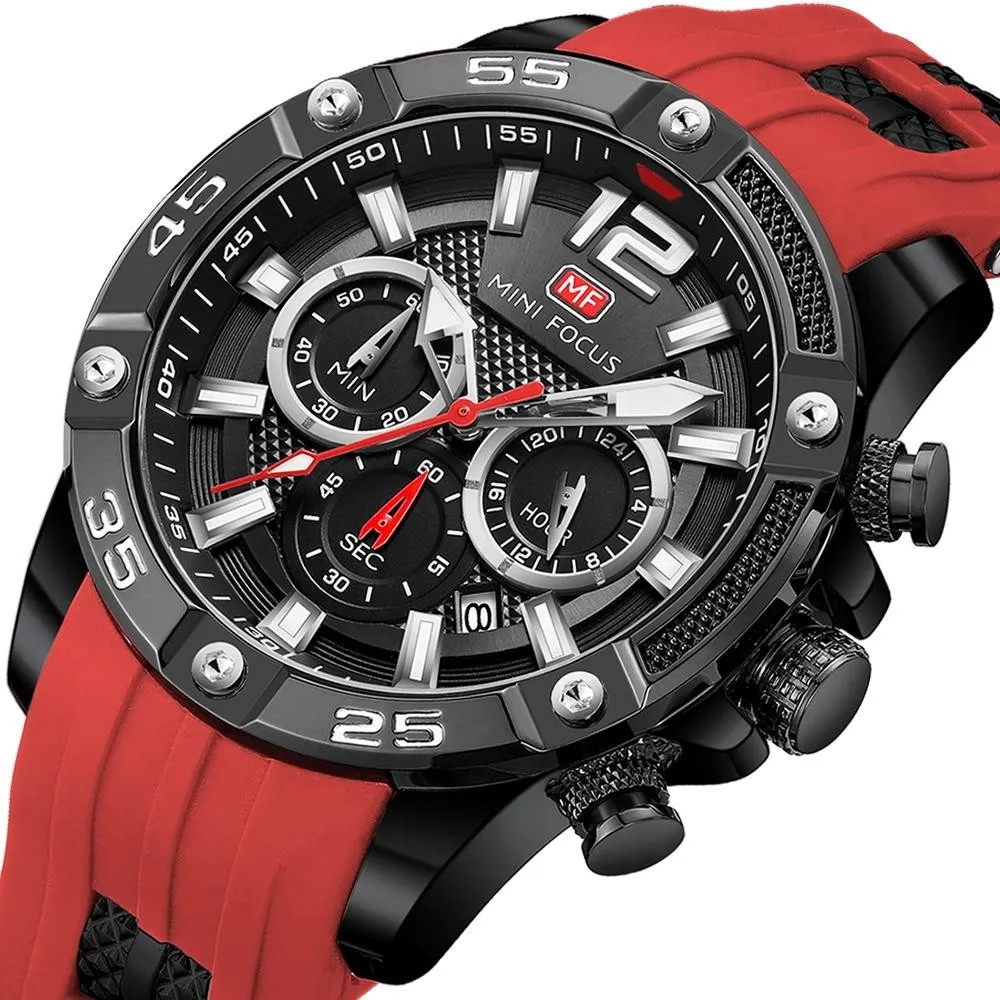 MINIFOCUS Men's Sport Quartz Watch Chronograph Waterproof Multifunction Silicone Strap Luminous Watch