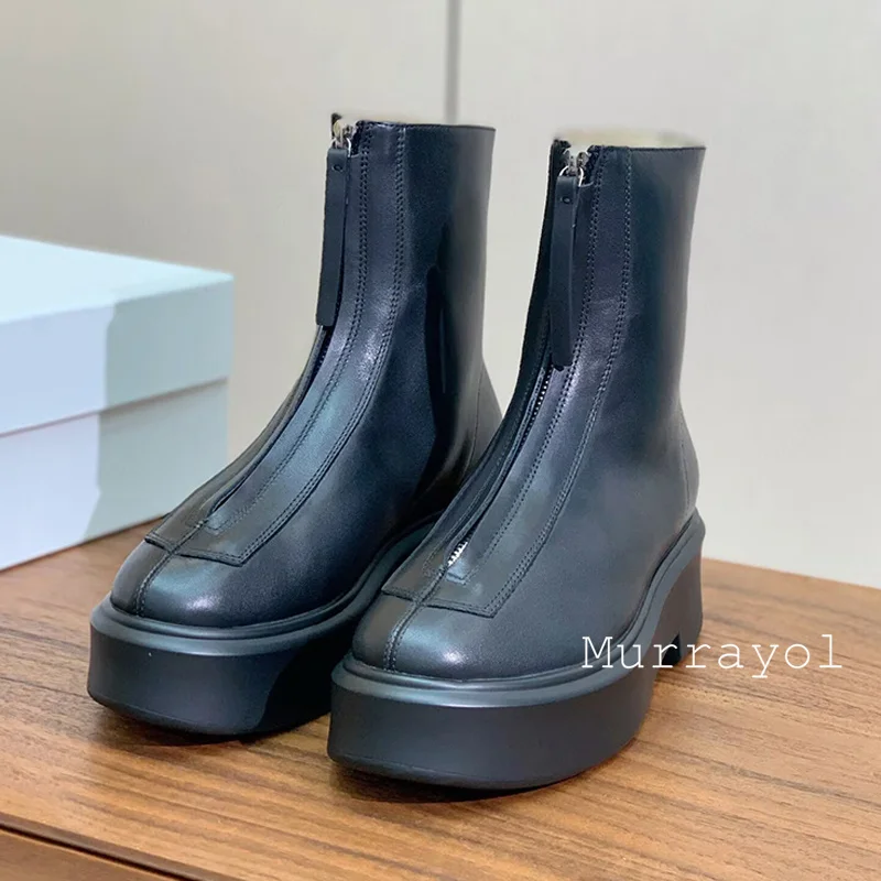 New Cow Suede Thick Bottom Ankle Botas Women Round Toe Front Zipper Design Short Boots Autumn Winter Versatile Riding Boots