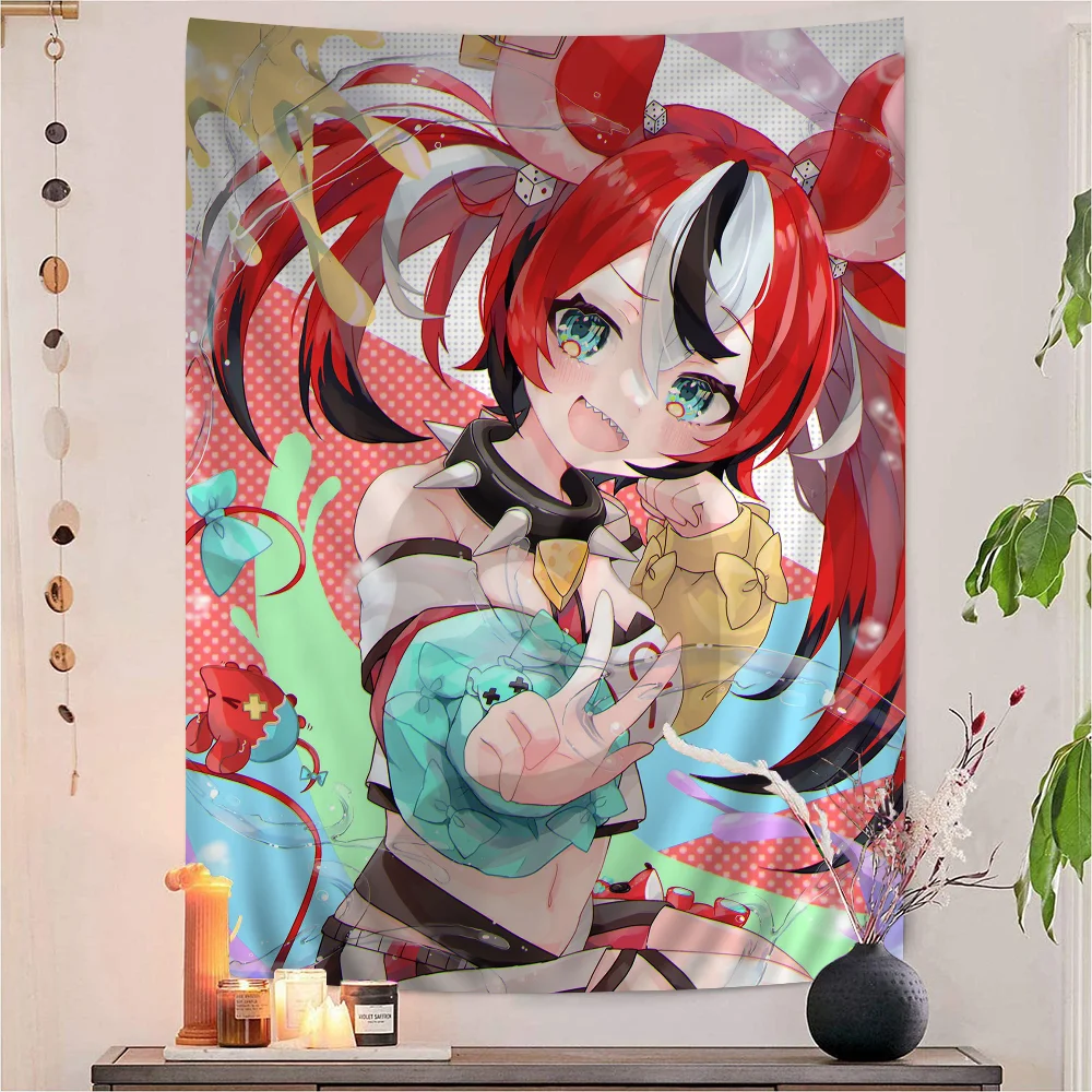 Hakos Baelz VTuber Tapestry Anime Tapestry Hanging Tarot Hippie Wall Rugs Dorm Wall Hanging Sheets