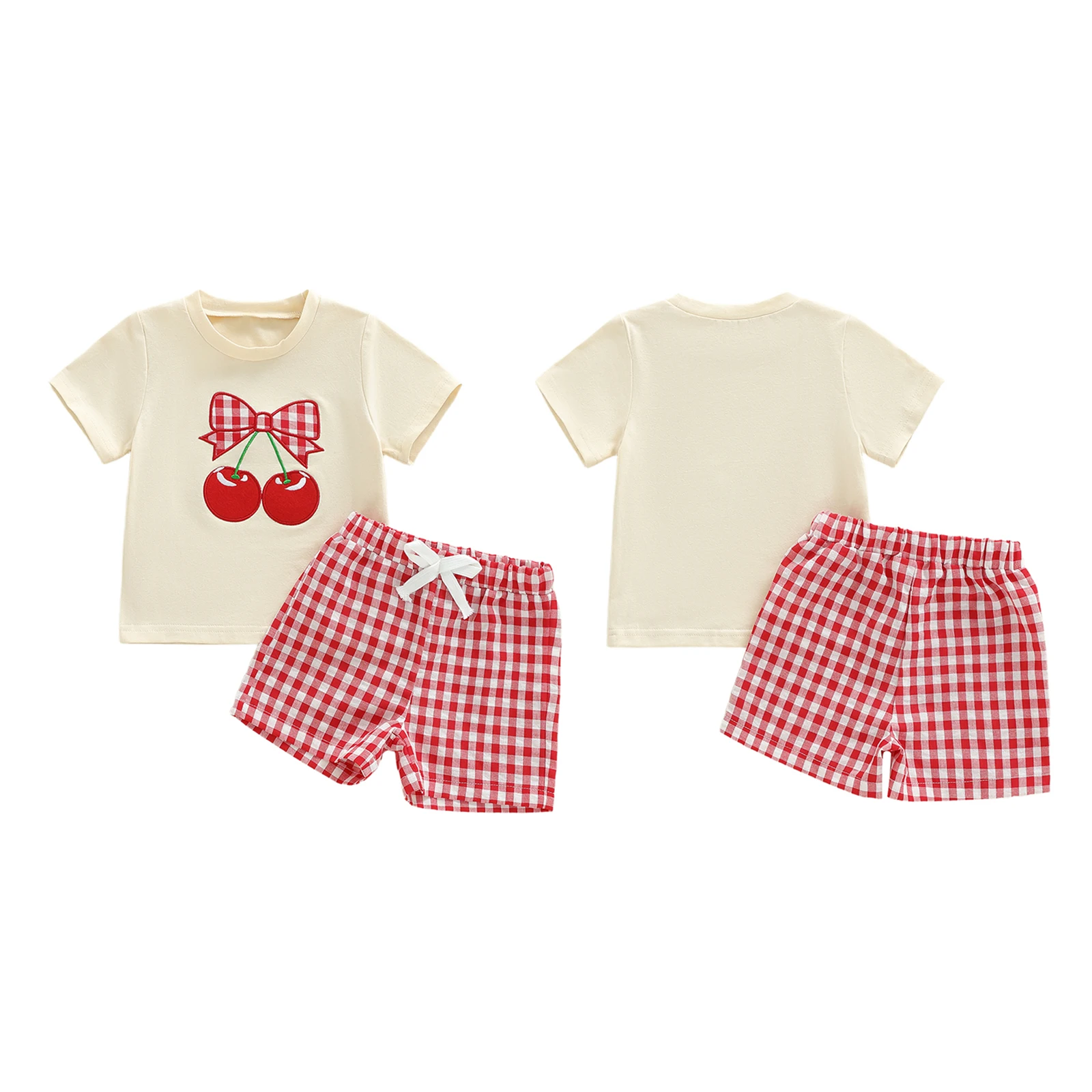 2 قطع طفل رضيع الفتيات ملابس الصيف قصيرة الأكمام طاقم الرقبة خطابات التطريز قمم ومرونة الخصر منقوشة السراويل مجموعة
