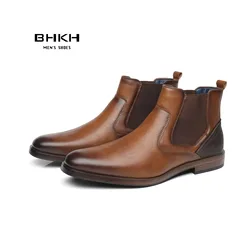 BHKH-Bottes d'hiver en cuir souple pour hommes, bottes de rinçage à sangle élastique, chaussures provoqué formelles et intelligentes, homme S, nouveau, 2024