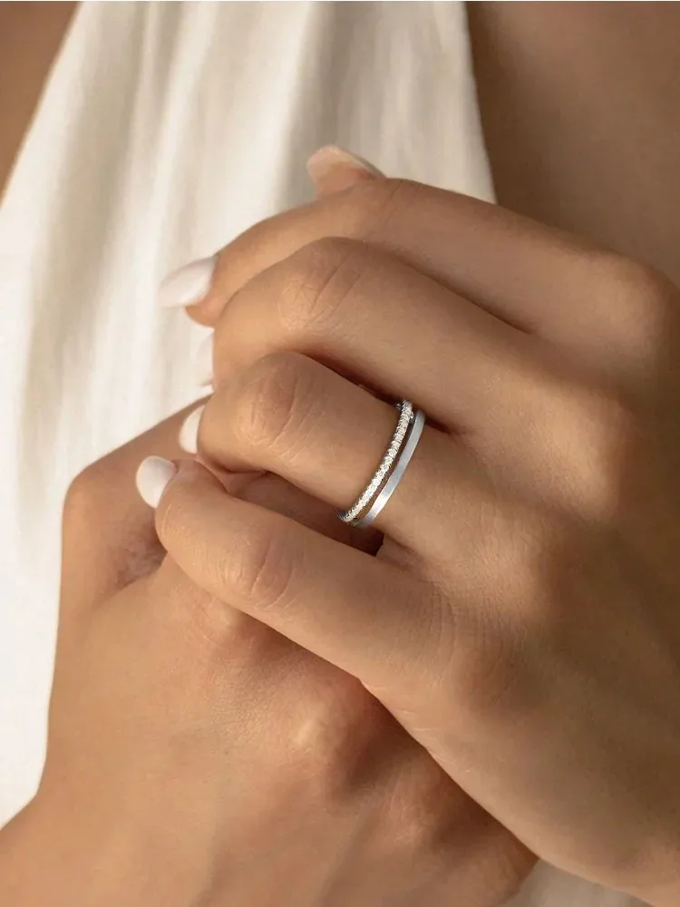 Echter Moissanit-Diamant, runder, doppelter Ehering für Damen, ideal für Jahrestage, zum Tragen im Alltag, luxuriöser Modeschmuck. – Detail 6