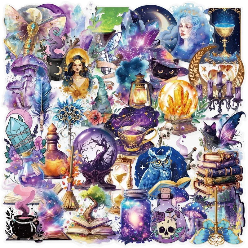 

50PCS Kawaii Purple Magic PET Sticker Aesthetic Hand Accounting Transparent DIY Children's Decoration Scrapbooking Supplies