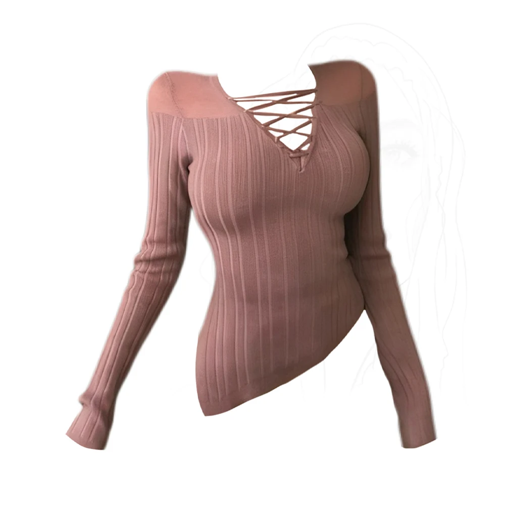 

Women Pink Y2k T-shirt Gyaru Tee Top 2000s Vintage Aesthetic Long Sleeve Oversize V-Neck Hollow T-shirts Clothes Spring Autumn