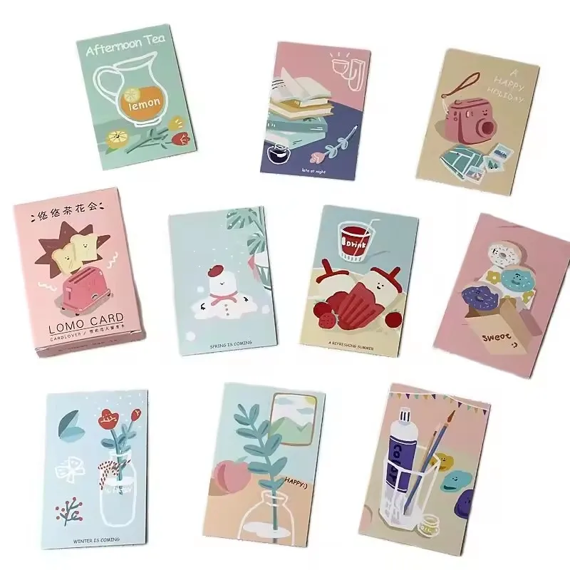 

28 Pcs/Set Creative Tea Party Series Lomo Card DIY Cartoon Mini Postcard Birthday Gift Card Message Card 52*80mm