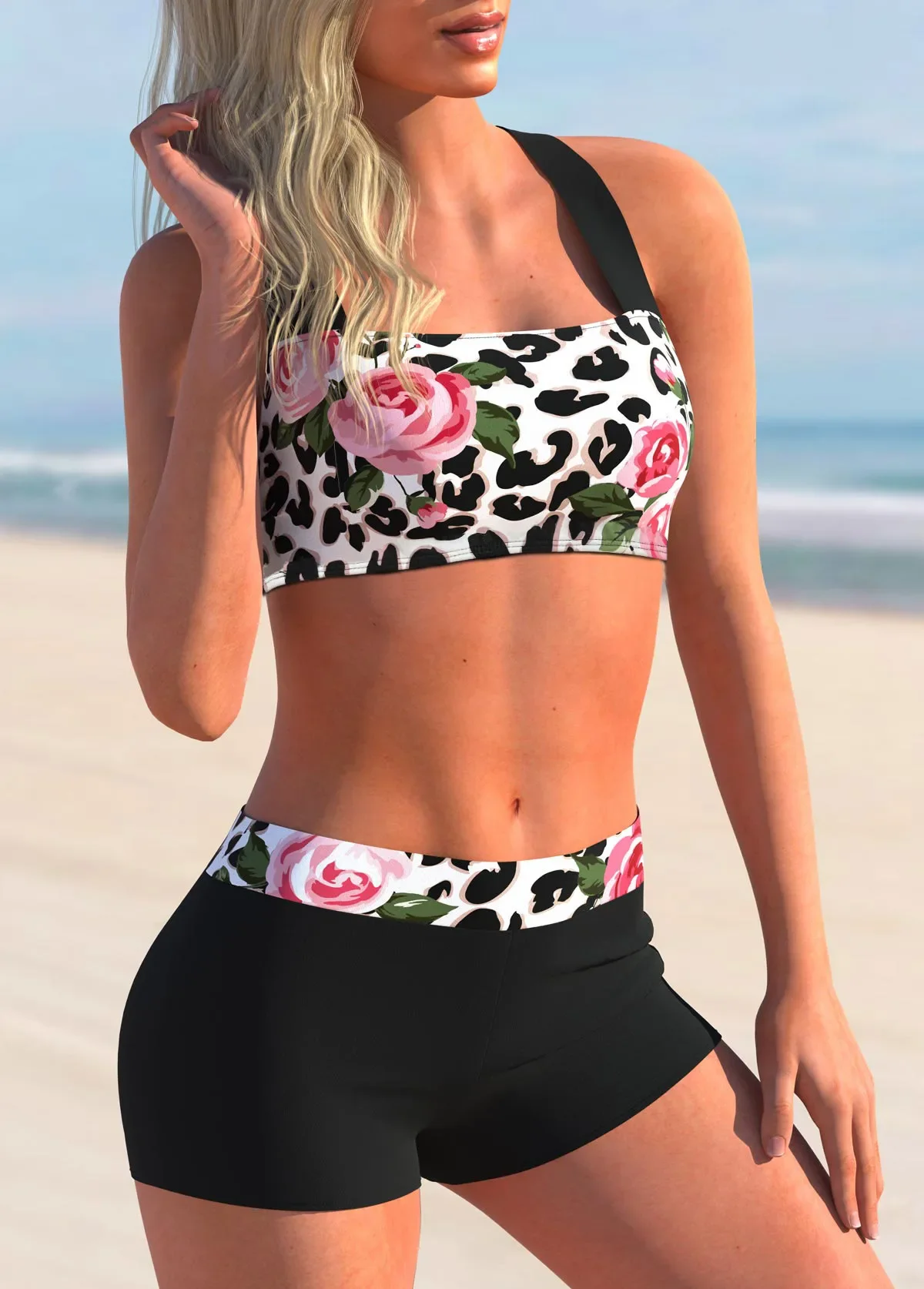 Women's Floral Print Tankini Set, Elegant 2pcs Bikini Swimsuit with Adjustable Straps and High Waist Bottoms Summer Beachwear