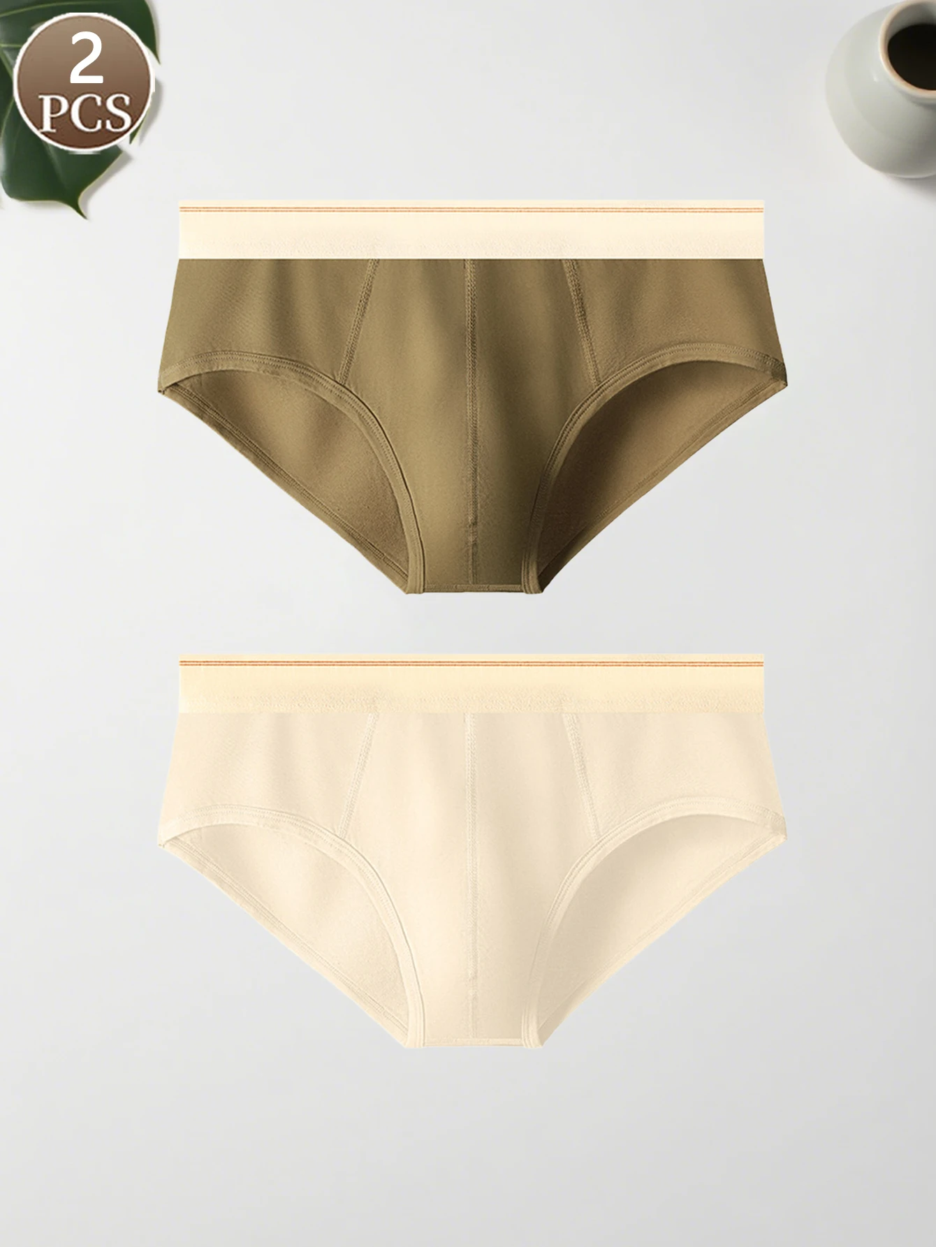 2PCS 남성용 팬티 단색, 세련되고 심플한 스타일, 남성용 캐주얼 스포츠 속옷 중간 허리 코튼 소프트 남성용 팬티