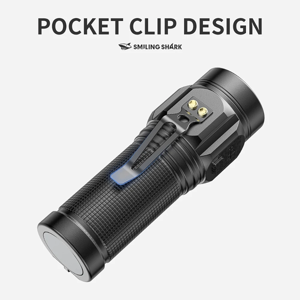 1 قطعة Smiling Shark SD-7143 LED مصباح يدوي، مصباح يدوي فائق السطوع، ضوء فلاش طويل الأمد قابل لإعادة الشحن للخارجية