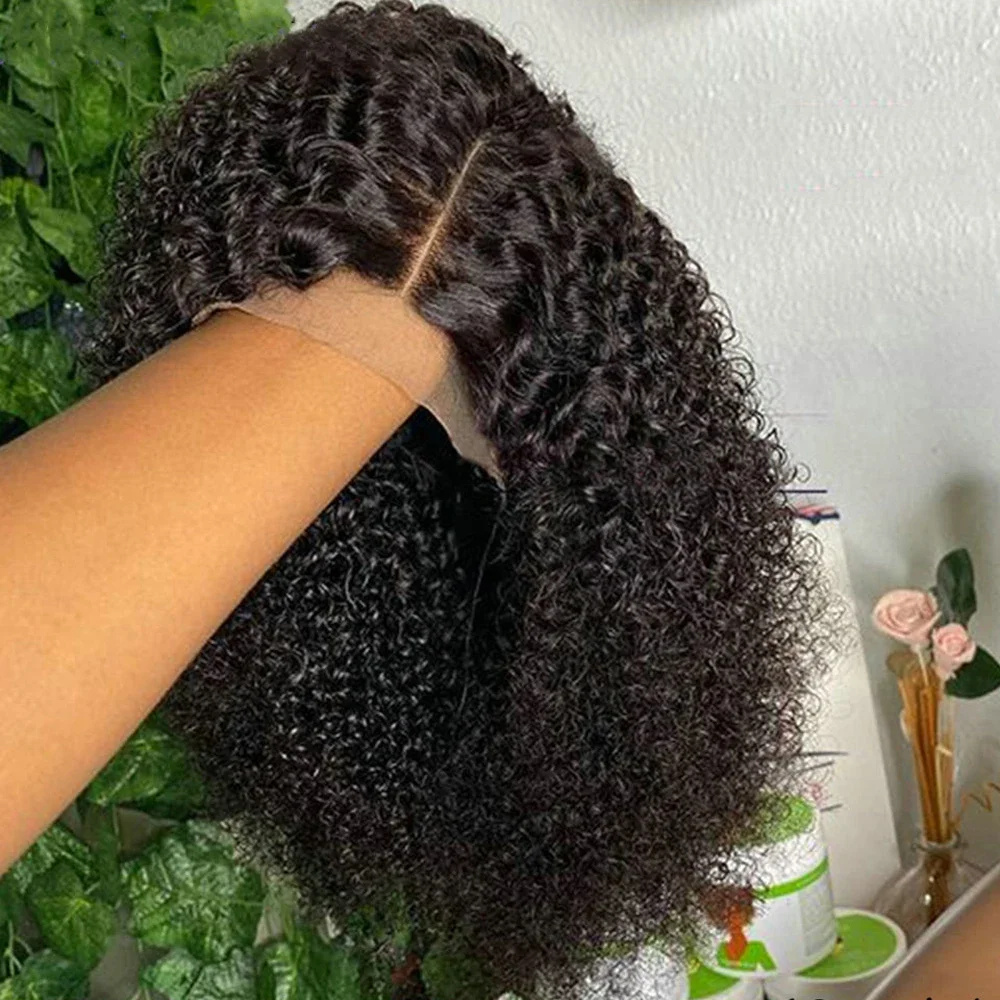 

Natural Black Soft 180Density 20Inch Long Kinky Curly Lace Front Wig For Women BabyHair Heat Resistant Glueless Preplucked Daily