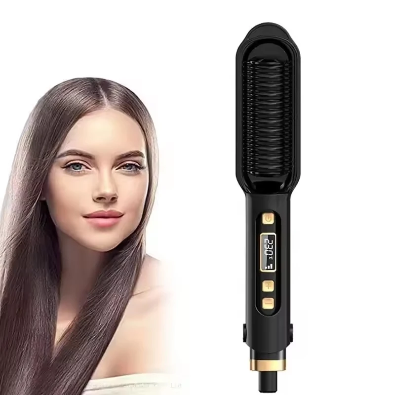 

Professional Negative Ion Hot Comb Hair Straightener Brush Fast Heating LCD Ceramic Salon Hair Straightener Comb