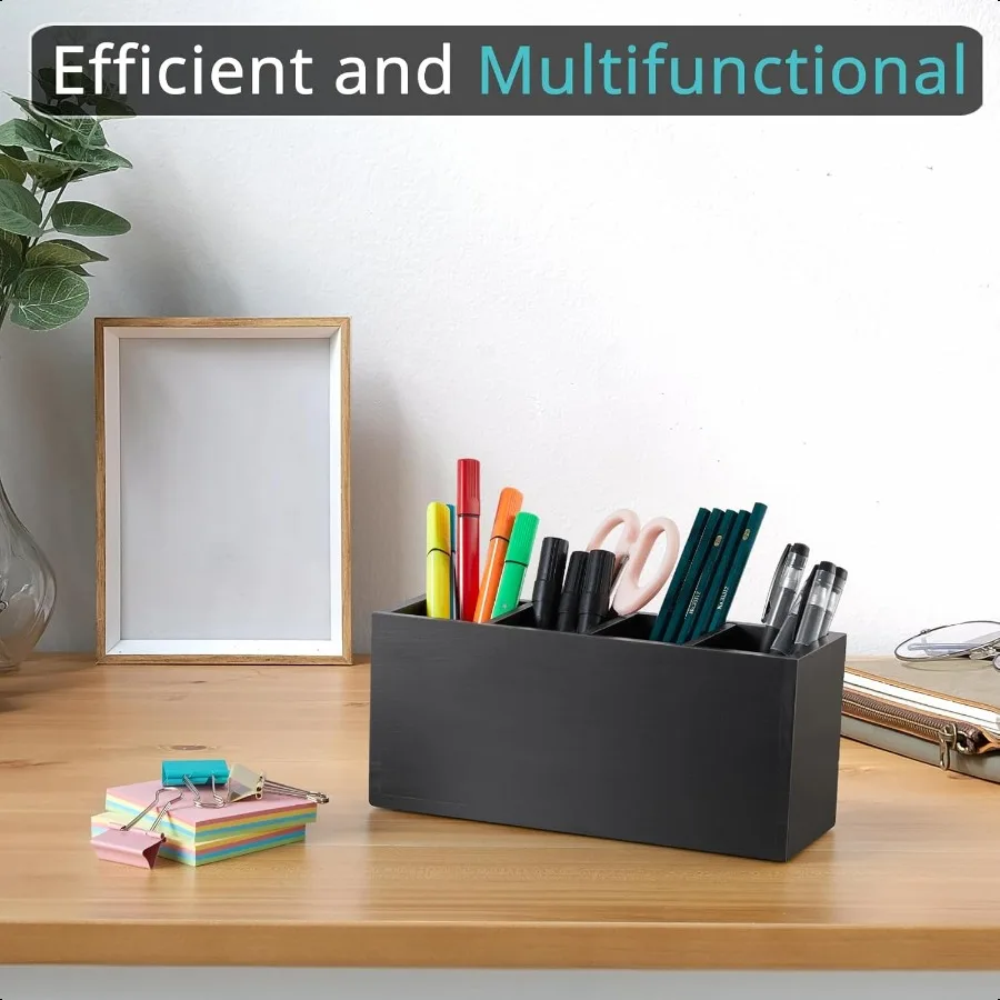 حامل قلم رصاص لمنظمي المكتب الخشبي والملحقات مع 4 فتحات لحامل فرشاة المكياج على سطح الطاولة أورجاني