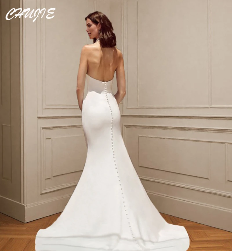 Halter Blanc Dos Nu Élégant Robe De Mariée Exquise Personnalisé Grande Taille Robes De Mariée Avec Train Сruzдебное pлаerja