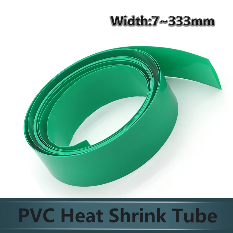 1~20M Green PVC Heat Shrink Tube 18650 Battery Wrap Width 7~333mm Shrinkable Sleeve Sheath Film Cover Skin for Battery Packs