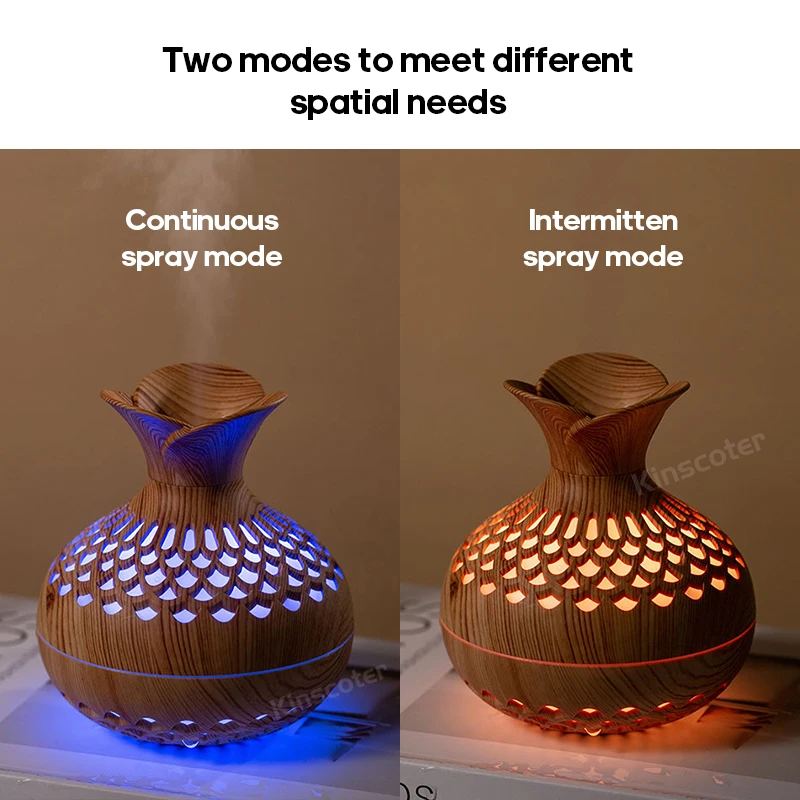 Pelembap Udara USB 300Ml, Pelembap Udara Mini Pelembap Desktop, Pelembap Bentuk Vas Berongga dengan Lampu Malam Warna-warni