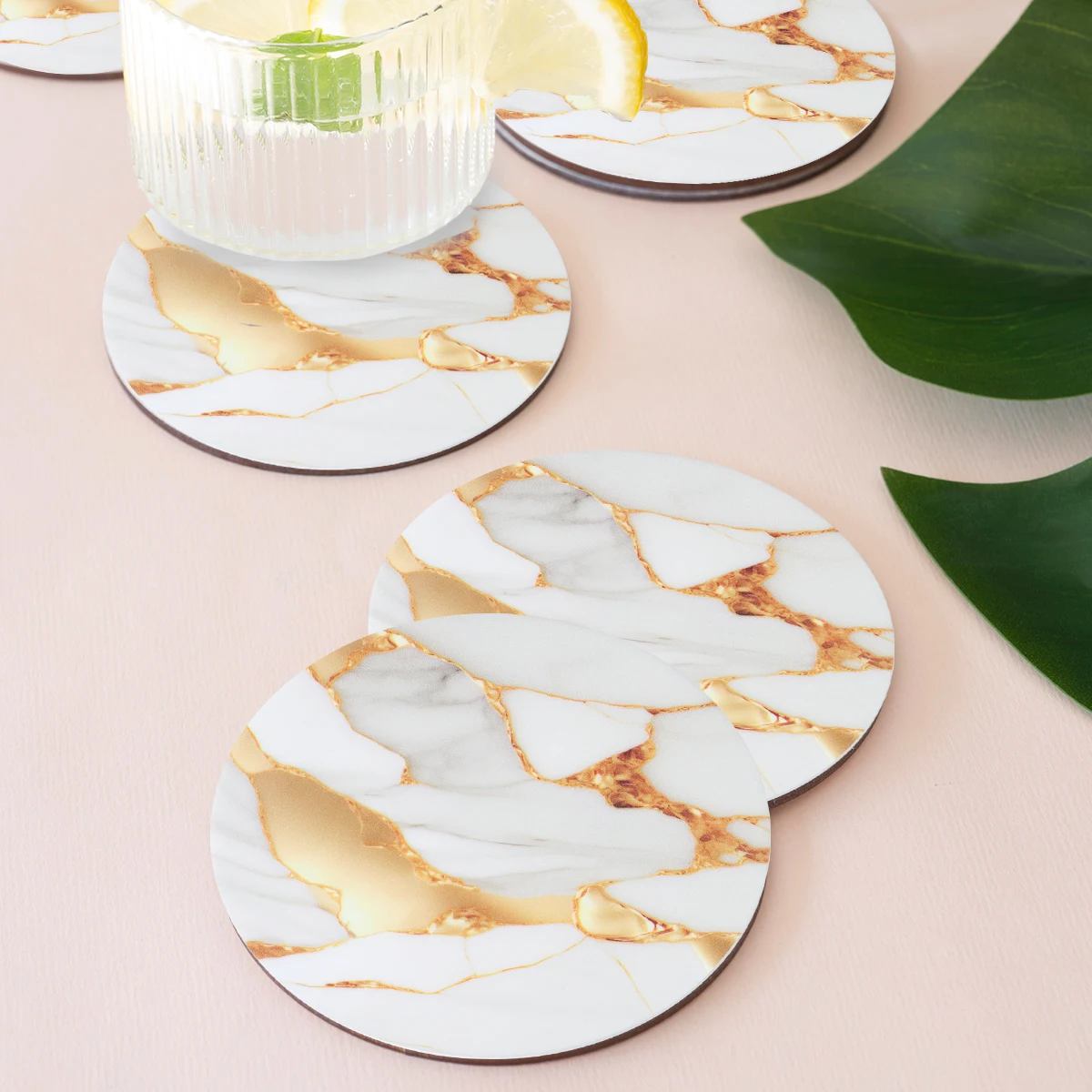 

Artificial Leather Marble Coaster Easy to Clean Placemats Round Tea Pad Drink Coffee Cup Mat Table Pad Holder Placemats