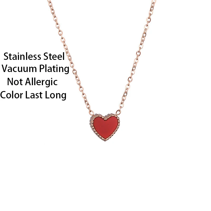 Korean Fashion Simple Double Side Black Red Heart Pendant Women Necklace Ladies Stainless Steel Clavicle Chain Jewelry Wholesale