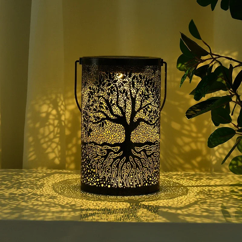 4Pcs/Lots New Wrought Iron Big Tree Light Outdoor Garden Solar Viewing Light Decorative Atmosphere Hollow Hanging Lamp