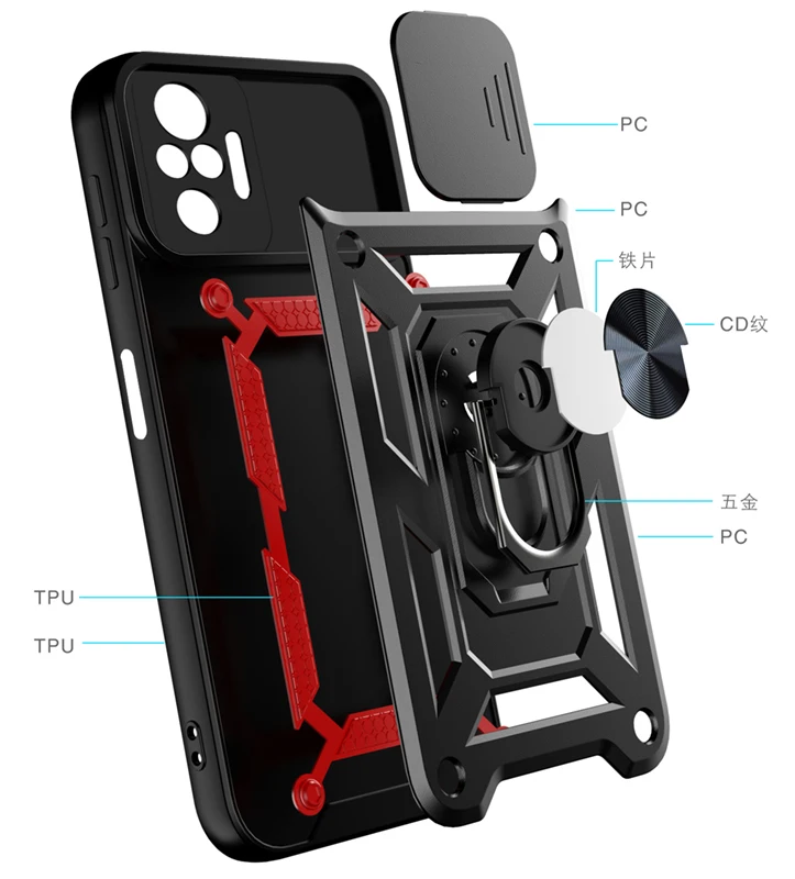 Shockproof Case For Xiaomi Redmi 10 9 9T 9A 9C NFC Push Pull Camera Protection Phone Cover Fo Redmi Note 10 9 11 Pro Max 10S 9S