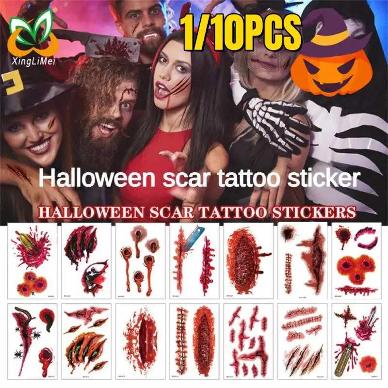 

Waterproof 3D Halloween Temporary Tattoos Stickers Makeup Halloween Decorations Wound Scary Blood Injury Scars Fake Tattoos