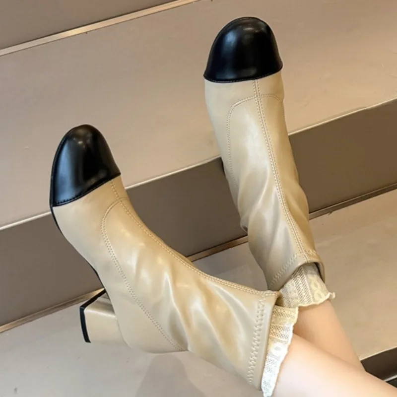 Botines de tacón alto para Mujer, zapatos de moda de invierno 2025, botas cortas gruesas elegantes de diseñador, zapatos de tacón para fiesta, Zapatillas para Mujer
