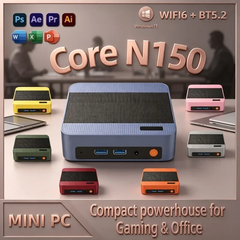 New Stylish Mini PC Intel N150 Windows 11 12 Color Options 16GB/32GB RAM 1TB SSD WIFI6 BT5.2 Portable Office Computer