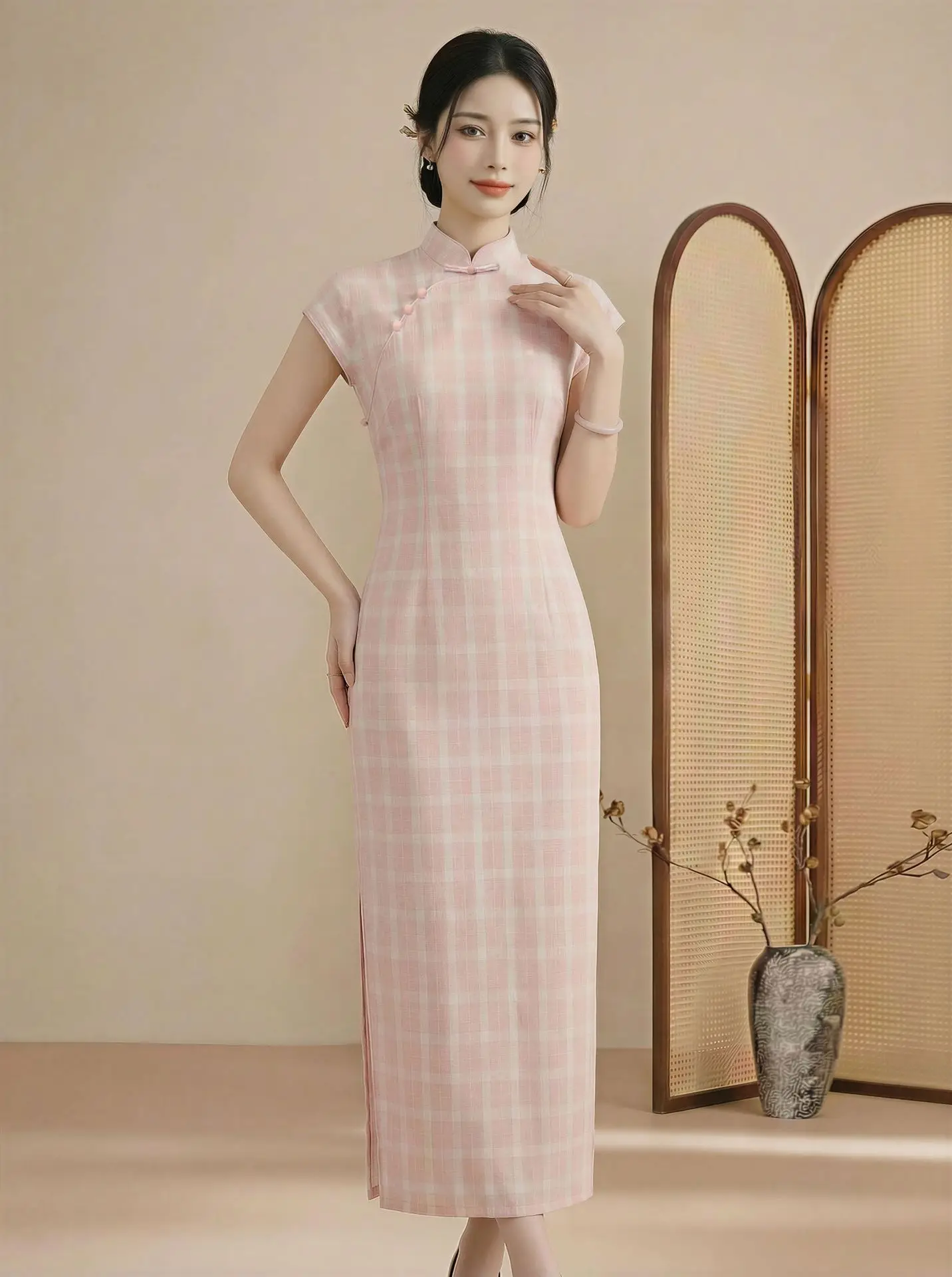 robe-longue-de-soiree-elegante-pour-femme-style-chinois-cheongsam-vintage-col-montant-a-carreaux-qipao