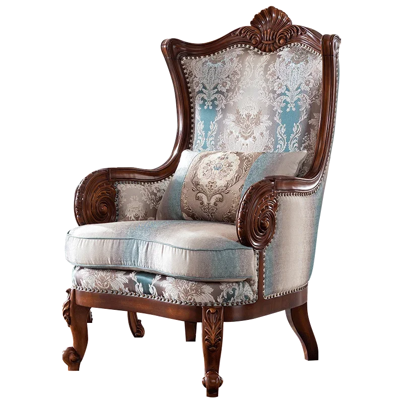 

American sofa chair all solid wood leisure high backrest European armrest fabric tiger
