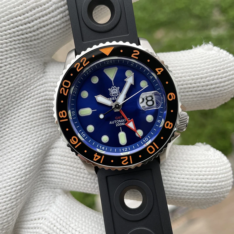 

STEELDIVE Men Automatic Watch GMT 42mm Mechanical Wristwatch Diver 20ATM Waterproof Luminous Sapphire NH34 Ceramiz Bezel
