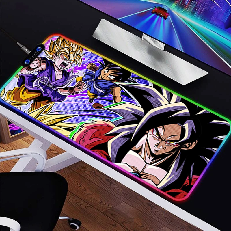 LED RGB Mauspad Gummi HD Mousepad Muster Spiel Pad Dragon Ball PC Zubehör Schreibtisch Matte Rutschfeste Tisch Matte Büro Tastatur Pad