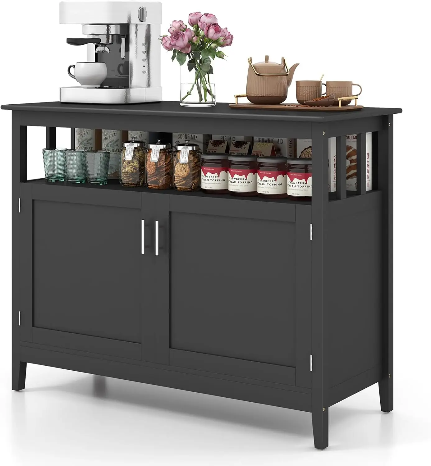 Mueble buffet con almacenamiento, estante ajustable, aparador de cocina negro, 45 x 20 x 36 pulgadas