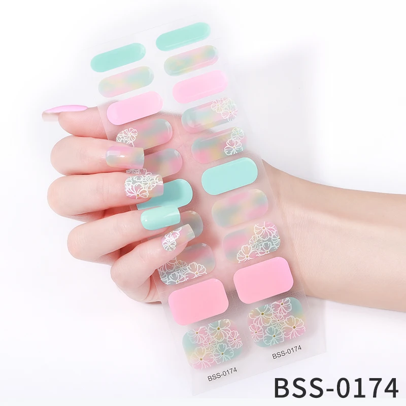 Marble Semi-cured Gel Nail Sticker Wraps Adhesive Press on Nail Gel Strips Full Cover Nail Art Stickers UV Lamp Need