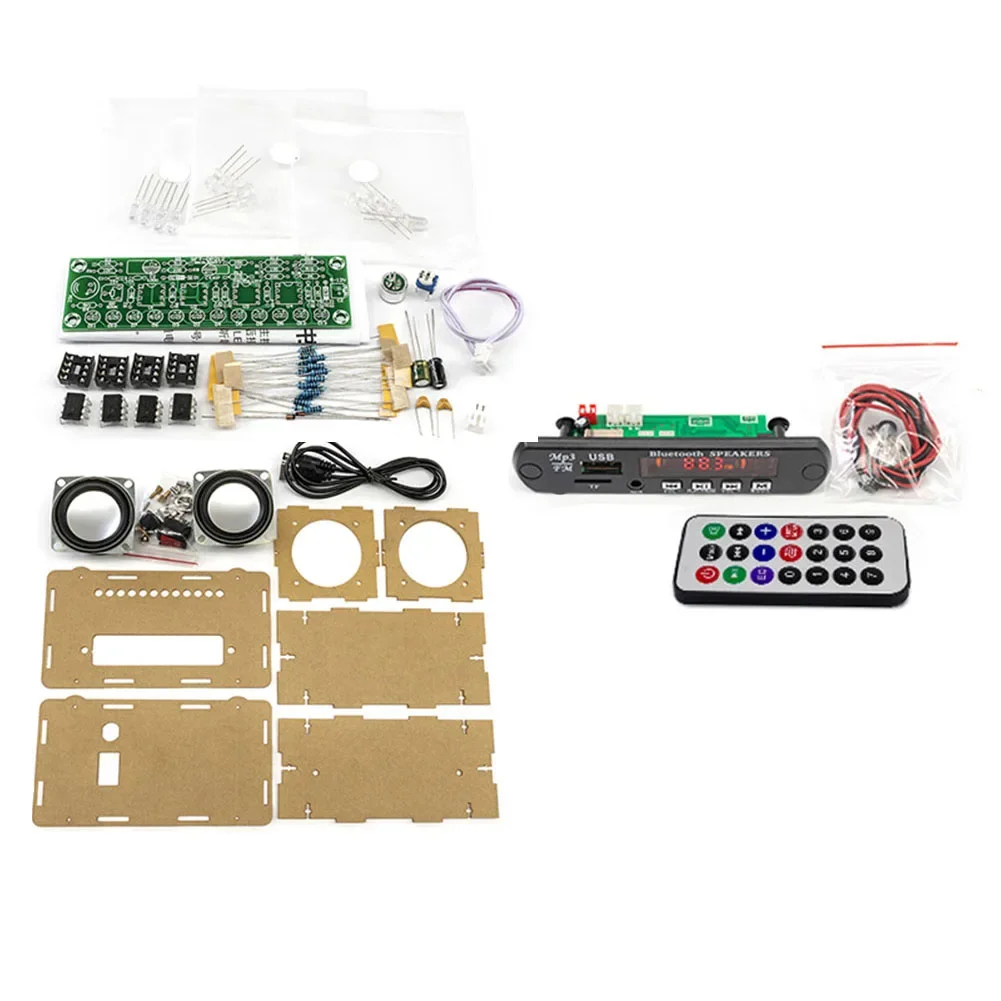 DIY-Bluetooth 5.0 Speaker Kit With FM Reception USB/SD Playback AUX Input Dual 3W Stereo Power And LED Music Level Lights