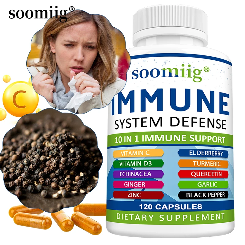 Immune System Support Supplement - with Vitamin C, D3, Zinc, Elderberry, Quercetin, Turmeric for Year Round Health Support