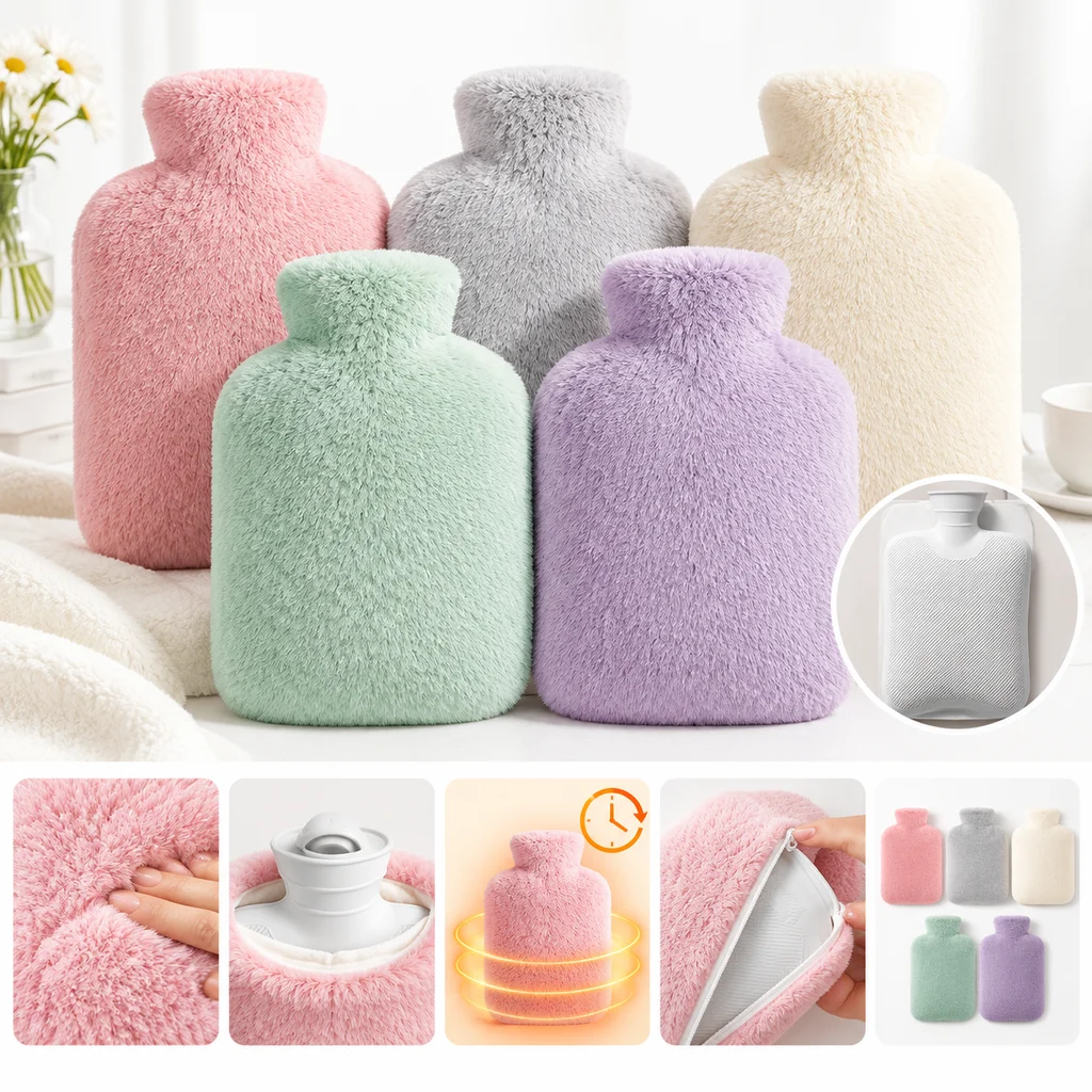 1PCS1000ML Soft Hand Warmer Hot Water Bag Bottles Removable Washable Foot Warmer with Cloth Cover Explosion-Proof Girl Winter
