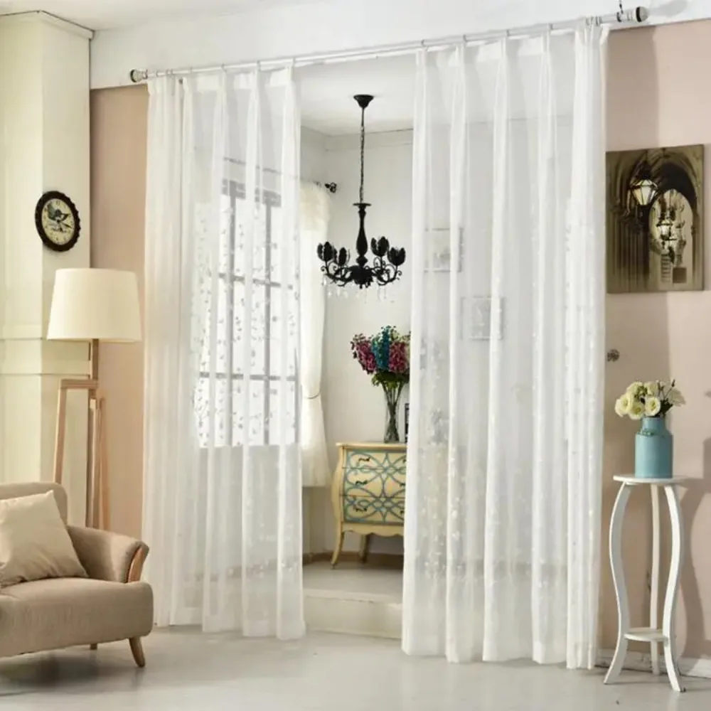 Flower Embroidered Window Screen Transparent Gauze CurtainsforLiving Room Bedroom Children's Room Gauze Sheer Curtain Tulle