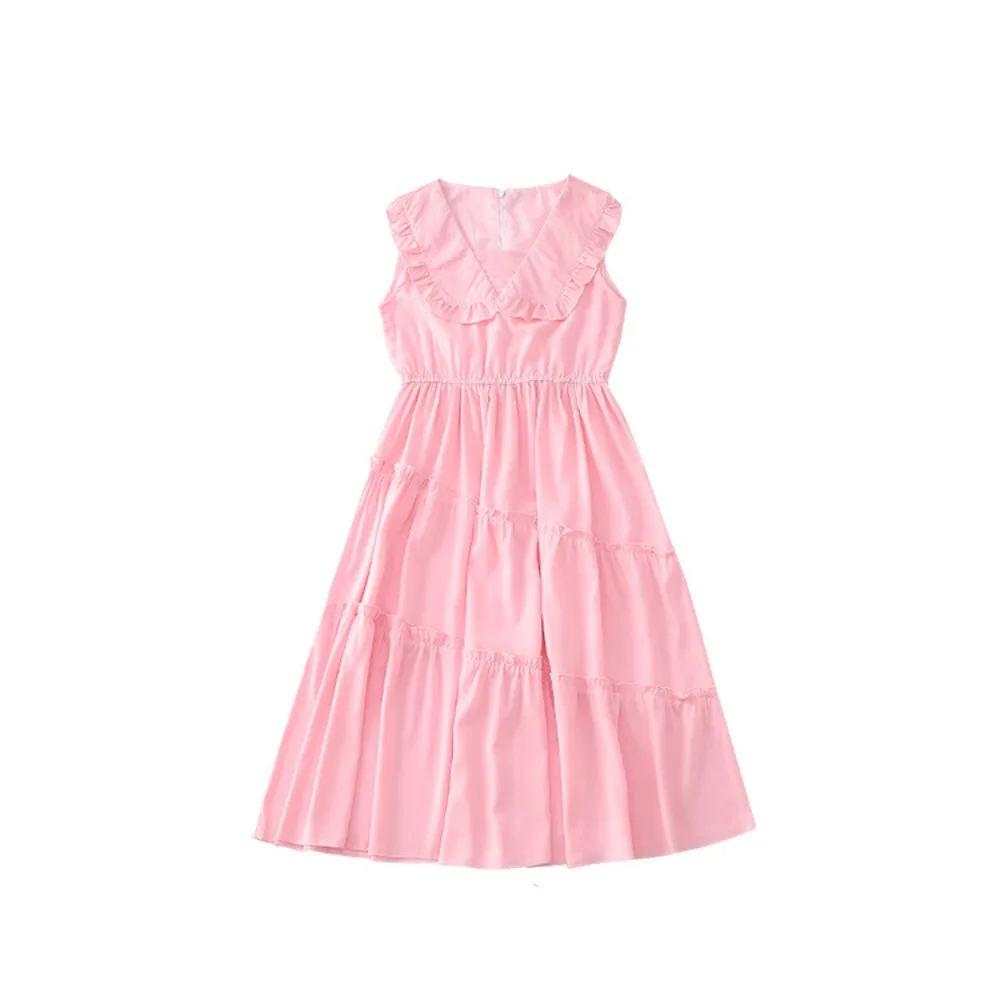 

Модное платье принцессы с кукольным воротником для девочек, праздничное летнее платье для подростков, милое детское длинное платье для отдыха на пляже, летнее платье