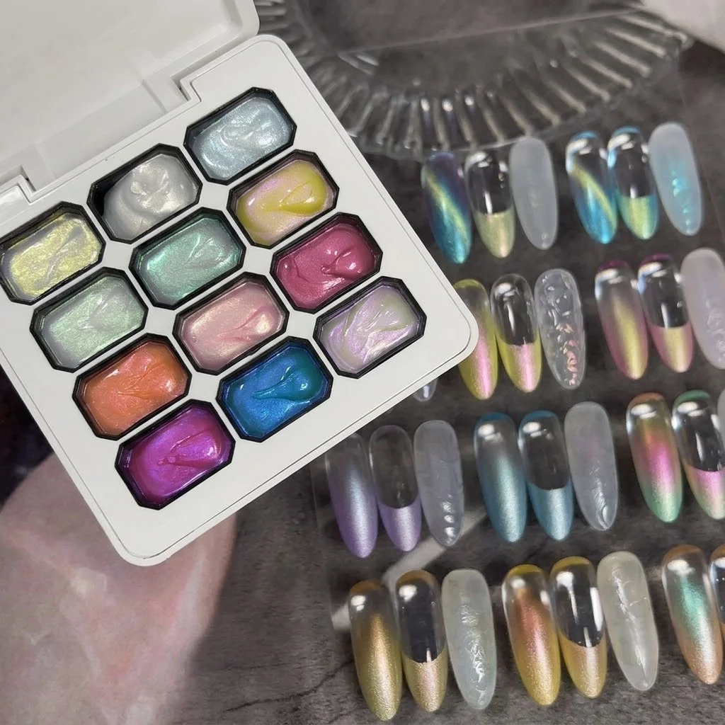 12-Grid Dreamy Texture Gel Nails 3D Pearl Acetate Versatile Texture Shaping Gel, Fashionable LED Nail Art Kit, Perfect Gift view 3