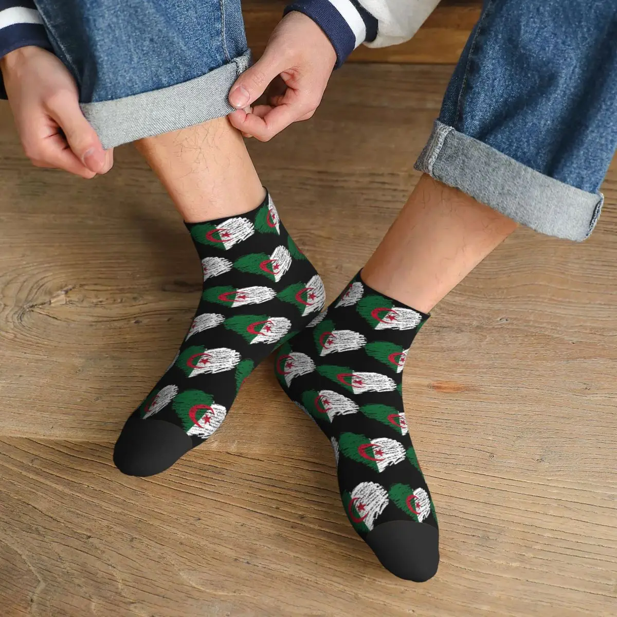 Scribble I Love Algeria Flag Socks Harajuku Sweat Absorbing Stockings All Season Socks Accessories for Man Woman Christmas Gifts