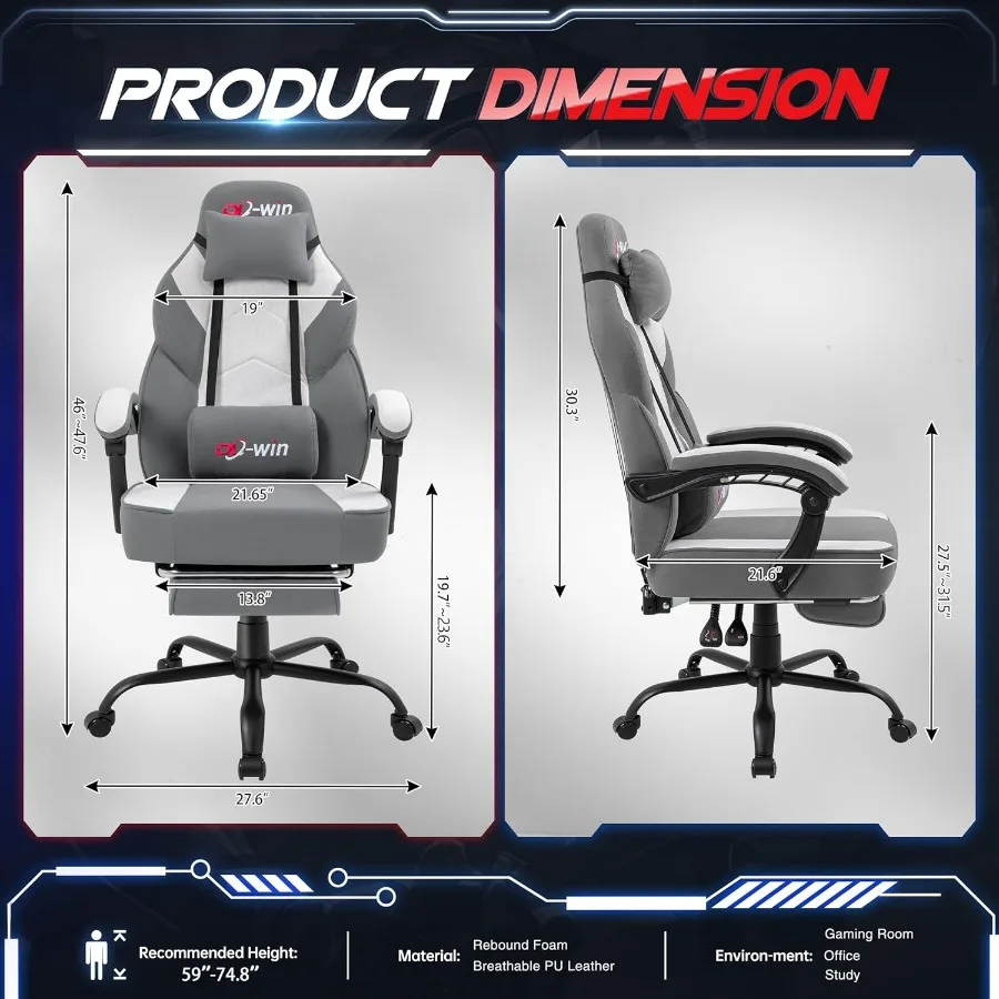 Gaming Chair for Adults with Footrest and Massage Lumbar Support, Ergonomic High Back Gamer Chair, Adjustable Swivel Computer G - view 3