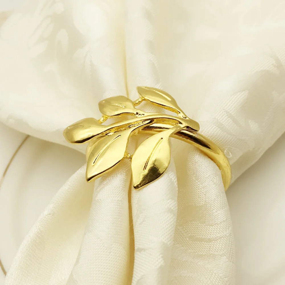 12pcs Leaf Napkin Ring Holder Metal Buckle Wedding Birthday  Party Decoration Lemon party decoration Gold table tissue holder