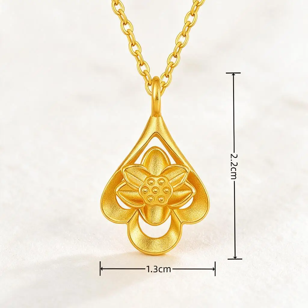 Elegant Chinese Style Teardrop Lotus Flower Pendant Necklace Gold Silver Pendant Only Or With Cross Chain Gift For Mothers Day
