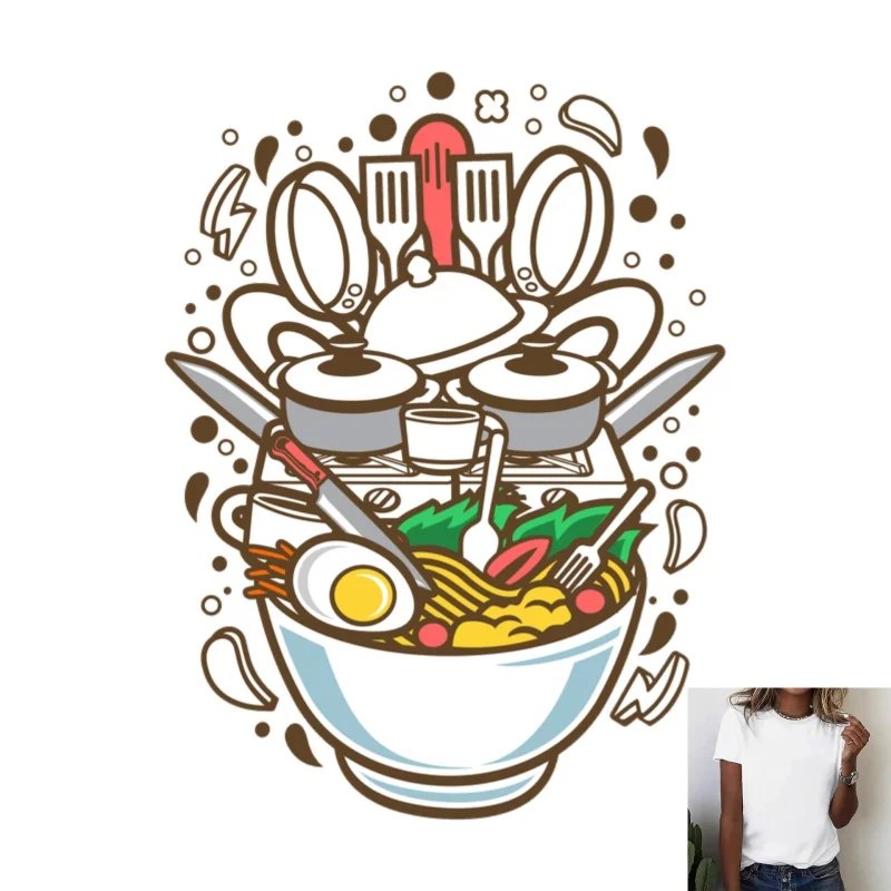 Fun Food Kitchen Element Heat Transfer White Ink Iron - on, Suitable for T - Shirts/Canvas Bags, Casual Style, Creative Cooking