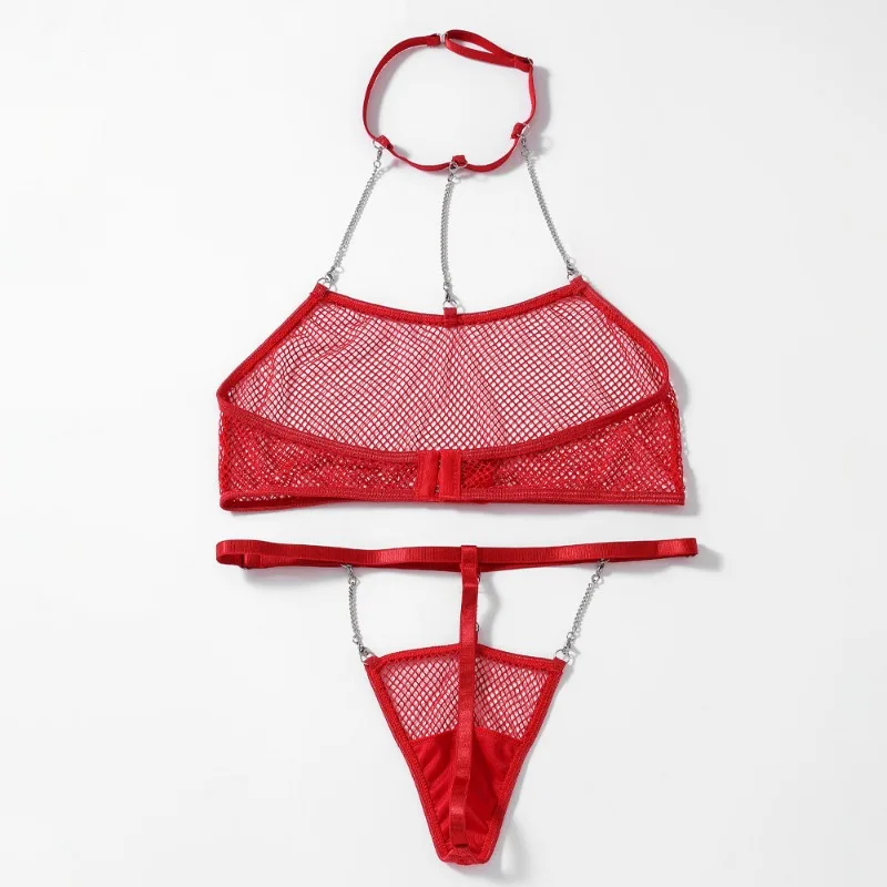

Tornova Erotic Sexy Lingerie Chain Collar Hollow Out Solid Color Seductive Gather Together Hot Seductive Coquette Underwear Set