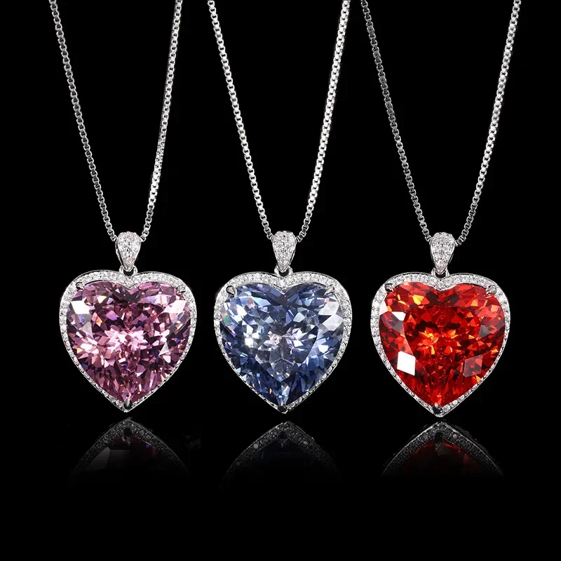 

Shiny Cut Heart Pendant Necklace for Women 20*20mm 5A Grade Big Gemstone with Chain Fashion Jewellery Accessories Wholesale